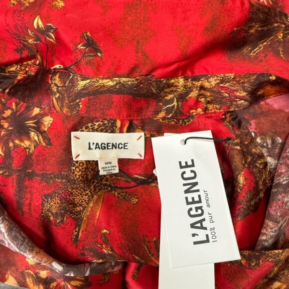 L'AGENCE Emmy Sleeveless Silk Blouse High Risk Red Multi Jungle Toile medium - Picture 5 of 7